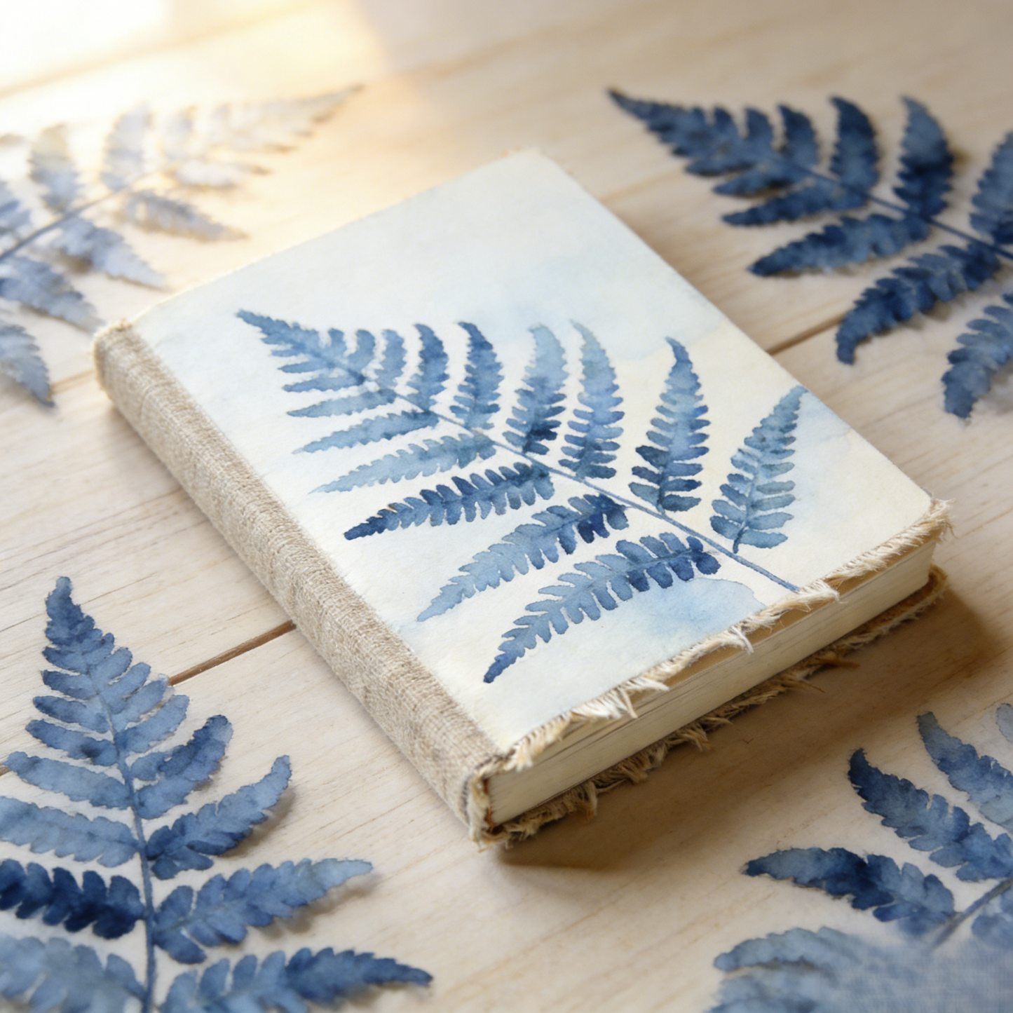 Linen Fabric Botanical Notebook with Fern Illustration