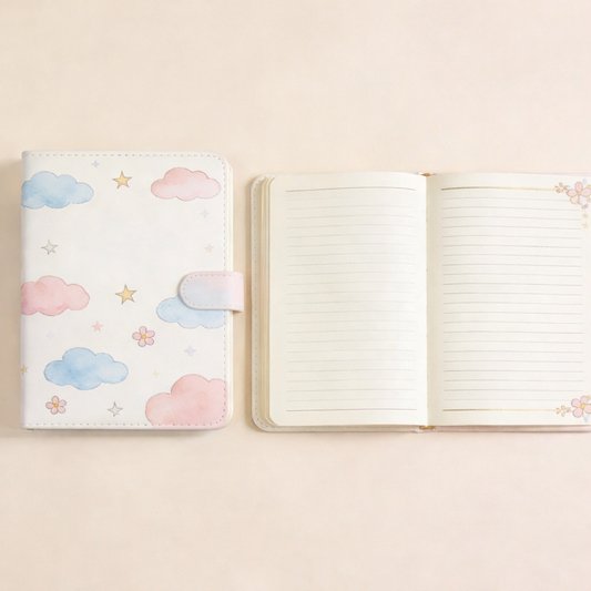 Cute Cloud PU Leather Notebook – Daily Lined Journal with Strap Closure