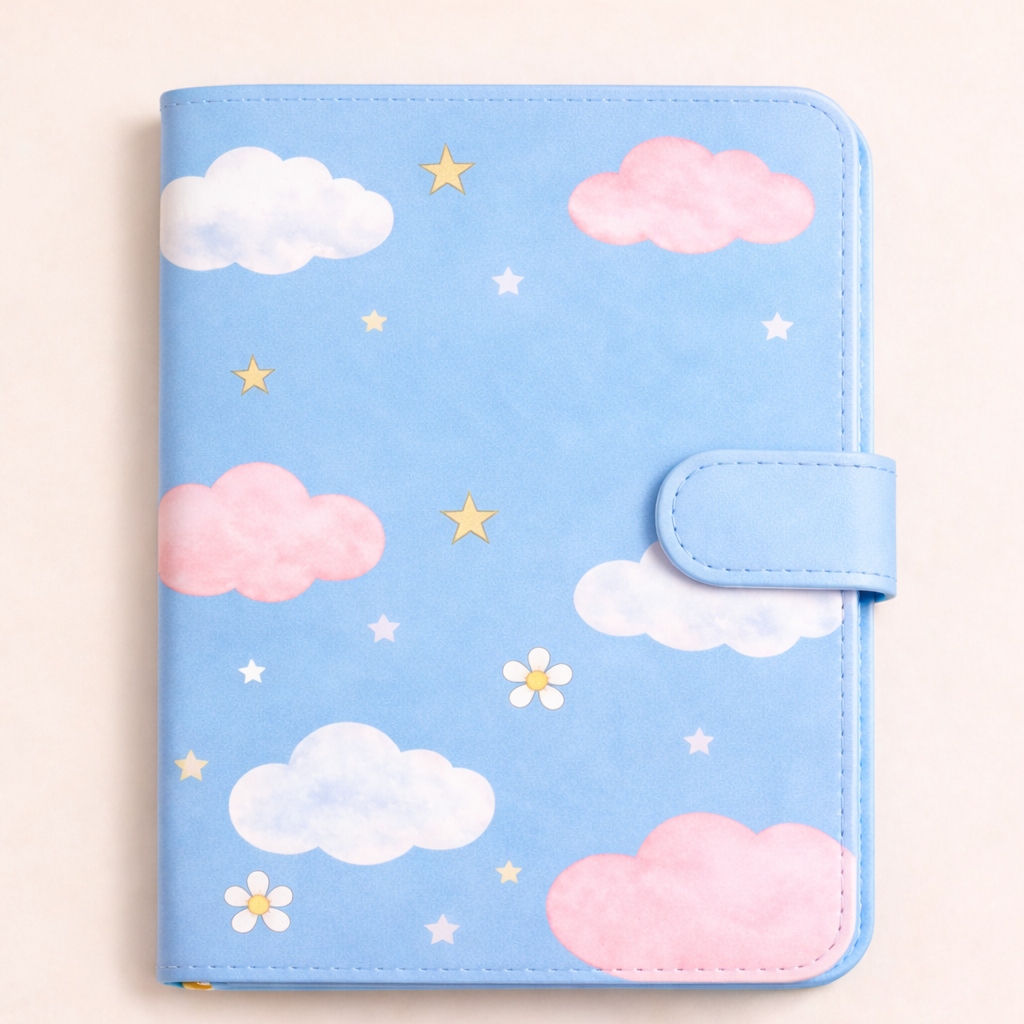 Cute Cloud PU Leather Notebook – Daily Lined Journal with Strap Closure