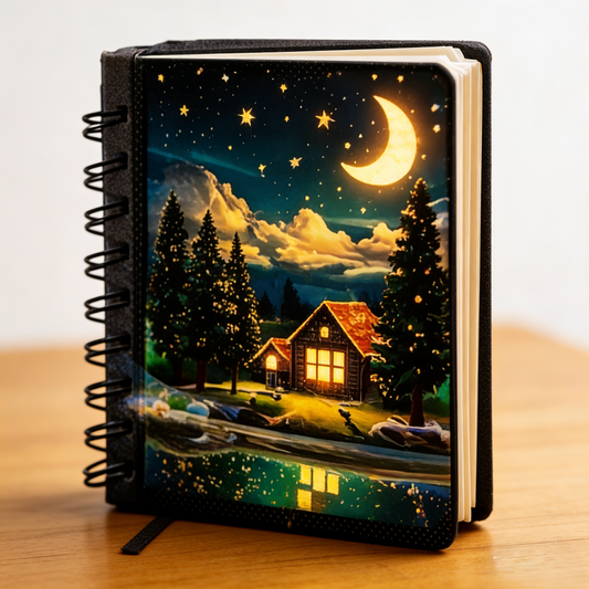 Moonlit Cabin Spiral Notebook – 120 Pages Dreamy Night Journal